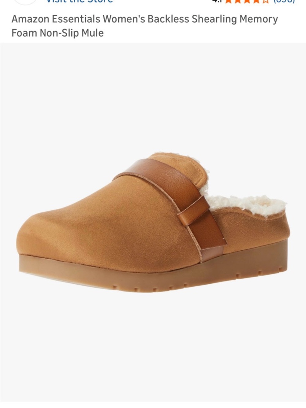 Amazon Essentials Chestnut Faux-Suede Backless Shearling Mule